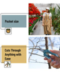 Image showing Gardening Pruning Shears 6.5 Inch With Straight Stainless Steel Blade cutting tree branch.