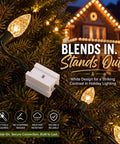 Badass 50 Pack Of Spt-1 Vampire Plugs For Christmas Light Wire Connectors And Diy Splice Cords Indoors Or Outdoors Powers Up String Lights With Zero Hassle In Bright White on tree with lights.