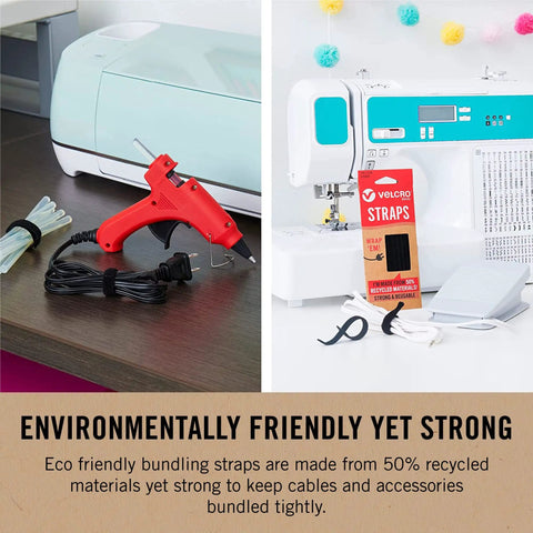 Red glue gun and sewing machine organized with Eco Friendly 5 Inch Small Cable Tie Straps Black Three Eighths Inch Wide Reusable Cord Ties 50 Pack Adjustable No Fuss Quick Bundling For Cords And Wires For Home And Workshop Organization displayed.