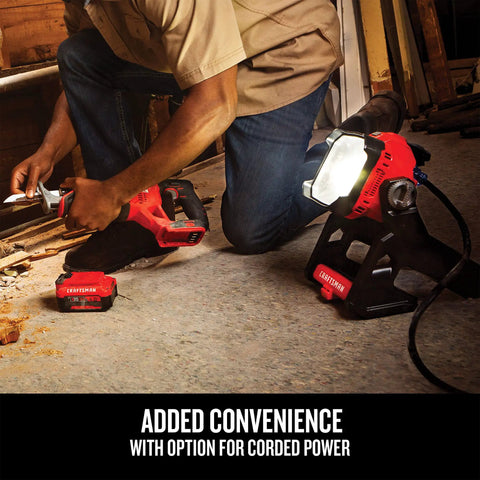 Cordless V20 LED Work Light For Small Areas Tool Only Portable Rechargeable Lighting With Pivoting Head 750 And 1825 Lumens AC DC Power Long Run Time Beast Light For Home Projects And Job Sites