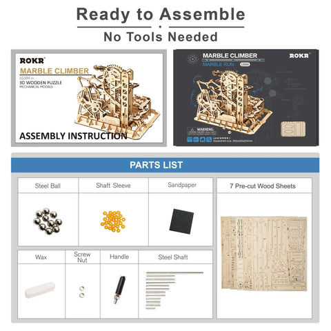 Marble Run 3D Wooden Puzzle Kit For Adults Hands On Brain Teaser And DIY Model Build Fortress Edition Educational STEM Craft For Grownups Portable Display Ready Complex Mechanisms Educational Toy For Adults parts and assembled size 255x229x204mm
