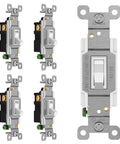 Toggle Light Switch 3 Way Or Single Pole 15A 120 277V UL Listed Residential Grade White 5 Pack front view