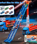 Race Track Truck Toy Set For Kids Aged 3 To 6 Years Old Four In One Carrier Truck With Dual Foldable Race Tracks, Blue