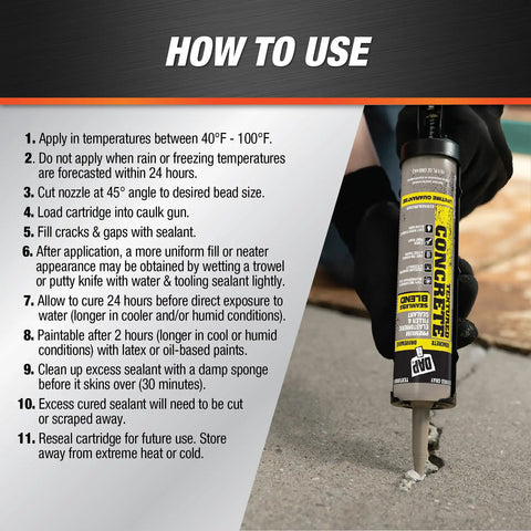 Textured Concrete Premium Elastomeric Filler And Sealant For Crack Repair In Interior And Exterior Concrete And Masonry being applied to crack
