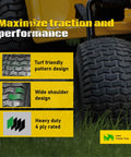 Two Pack 15x6.00-6 Tubeless Front Tire And Wheel Set For John Deere Riding Mowers With 3/4 In Bearings And 5/8 In Extras, 3 In Offset Hub, 4-Ply Heavy-Duty, Fits 100 And 300 Series lawn tractor tire with turf pattern and 4-ply rating