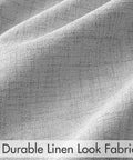 Close-up of durable linen-look fabric used in light grey 100 percent blackout curtains, 2 panels set, 72 inches long x 52 inches wide.