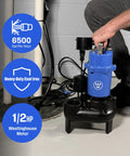 Heavy Duty Half HP Sewage Pump Be The Workhorse For Basements Submersible Ejector 6,500 GPH 2 Inch Discharge Vertical Float