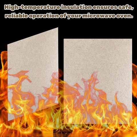 Universal Waveguide Cover For Microwave Ovens Mica Sheet Heat Shield shown with flame graphic for insulation demo