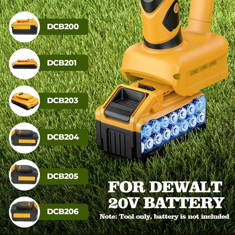 20V Cordless Hedge Trimmer battery compartment, compatible with DeWalt 20V MAX, on grass