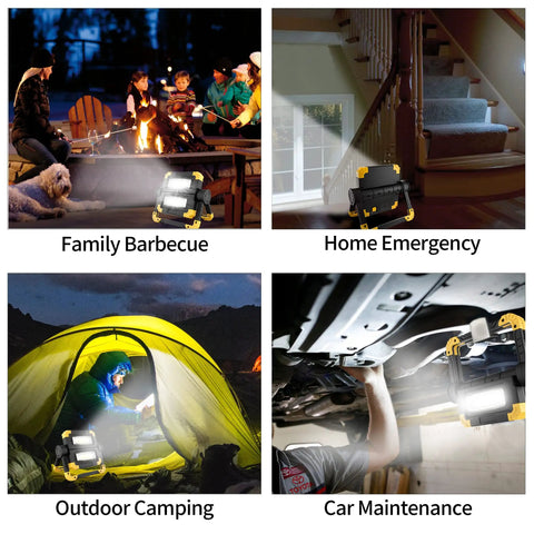Rechargeable 360 Degree Rotating LED Work Light With 2000 Lumen Brightness in use for various activities like camping and repairs
