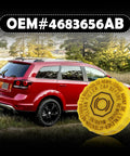 Brake Fluid Cap Replacement For Chrysler, Dodge And Jeep, yellow master cylinder cap in front of red car, OEM#4683656AB