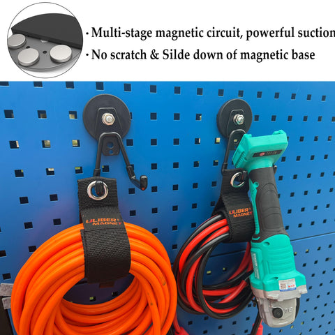 Heavy Duty Magnetic Garage Hooks 4 Pack Extra Strong Magnets Hangers For Power Tools Hose Garden Gear Pegboard And Workshop Storage For Indoor Outdoor Use Black
