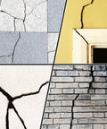 Various cracked surfaces including concrete, walls, and tiles illustrating need for Hardcore Foam Backer Rod For Zero Sweat Gap Filling And Concrete Crack Patching Joints Chill Out Caulking Saver Rope Quarter Inch By 33 Feet Built Like A Tank.