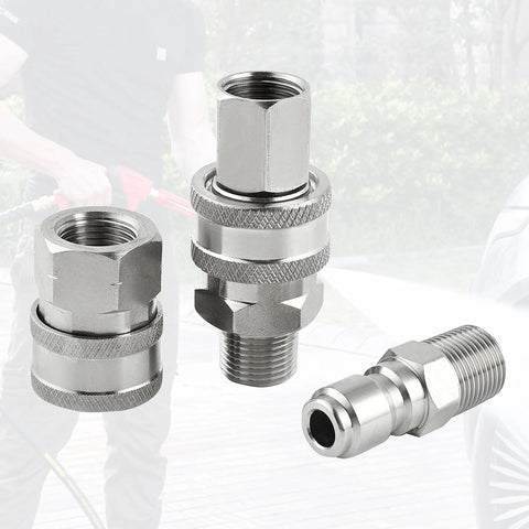 4-piece stainless steel Raincovo quick-connect pressure washer fittings set, 3/8 inch with male and female adapters