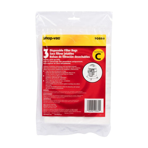 Disposable Filter Bags For 3 Gallon Vacuums Pack Of 3, Easy Install For Dry Debris And Fine Dust packaging shown