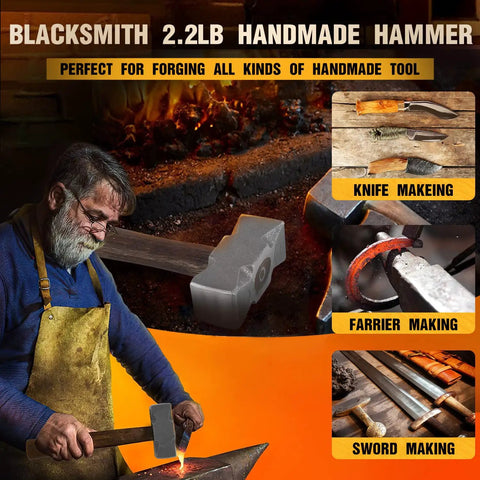 Heavy Duty 2.2lb Forge Hammer For Farriers And Knife Makers, Handmade Square Blacksmith Tool For Forging Blades