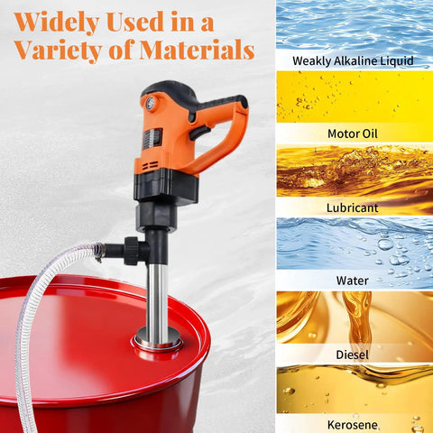 Built Tough Heavy Duty 2480W Electric Barrel Pump For Knockout Diesel Kerosene And Oil Transfer With 36 Inch Stainless Steel Wand in use.