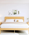 Natural Bamboo King Size Platform Bed Frame With Headboard featuring a clean design and soft linens in a modern bedroom setting.