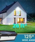 Home illuminated by Solar Powered Outdoor Lights With 100 LEDs And 2000 Lumens, Waterproof Motion Sensor Flood Lights, 125° coverage