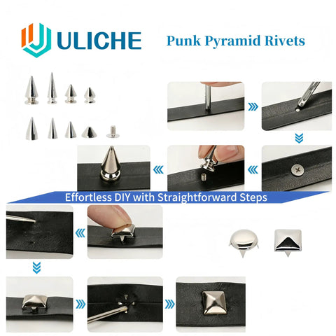 559 Piece Punk Studs And Spikes Kit With Cone Square Pyramid And Circular Rivets For DIY Clothing leathercraft steps