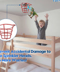Heavy Duty Red Fire Sprinkler Head Guard Cage Cover For 1 2 And 3 4 Inch Systems Easy Install No Hassle Rugged Steel Mesh shown protecting ceiling-mounted sprinkler.