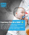 Baby sleeping with 1080P Wireless Indoor Security Camera With Pan Tilt Zoom For Home Nanny Cam Use; night vision demo.