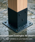Heavy Duty 4 Pack Wood Post Brackets With Inner Size 3.58 By 3.58 Inches Powder Coated Matte Black Post Base Anchors in rain
