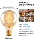 Vintage Edison Style G25 Globe Bulb 60W Amber Glass Dimmable Round Bulbs 2100K Warm White E26 Base Old School Mood Lighting