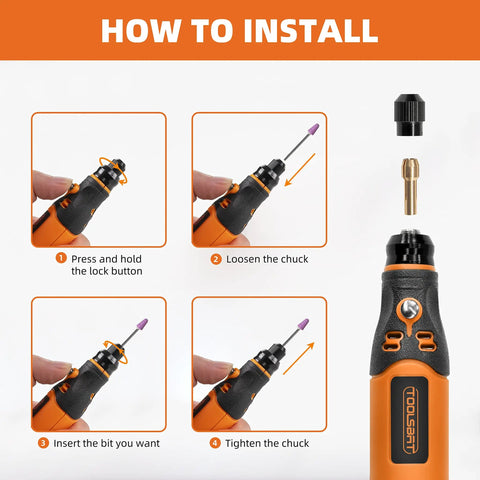 Mini Cordless Rotary Tool Kit With 3 Speed Settings And 50 Accessories, 3.7V Rechargeable Rotary Tool installation guide