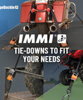 Mini G3 Self Retracting Ratchet Straps Set securing ATVs and motorcycles, showcasing durability and versatility in use