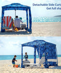 Beach Cabana Canopy 6.5 Feet By 6.5 Feet, Easy Set Up And Take Down, Portable Sun Shade With Sand Pockets And Side Wall on beach