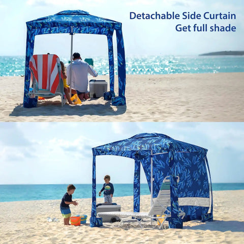 Beach Cabana Canopy 6.5 Feet By 6.5 Feet, Easy Set Up And Take Down, Portable Sun Shade With Sand Pockets And Side Wall on beach