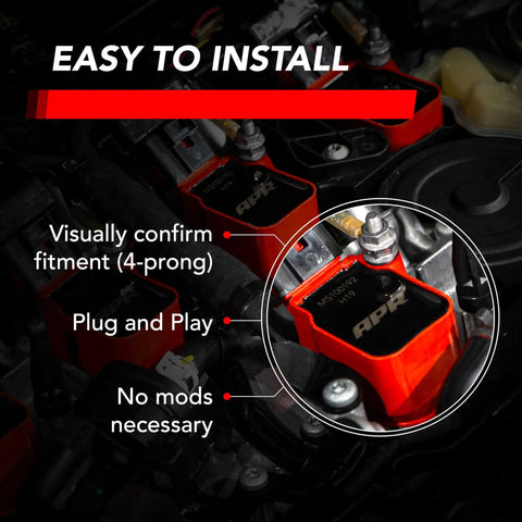 Red Ignition Coil MS100192 Replacement installed in engine close-up view for VW Audi Lamborghini Porsche Bentley Cars Direct OE Replacement