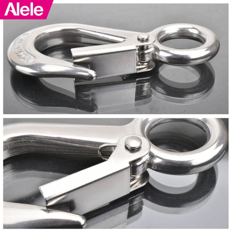Close-up of Alele 304 Stainless Steel Grab And Slip Hook Rigging Accessory With Spring Loaded Latch, heavy-duty lifting hook.