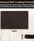 Dark brown ultra plush carpet stair tread mat with non slip gel backing, 2x3 feet, shows close-up of edge thickness, indoor use.