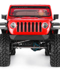Front view of an RC crawler with Beefed Up Overdrive Helical Gear Set For 1/10 RC Crawler SCX10 II Front And Rear Axles Hardened Steel Alloy CNC.