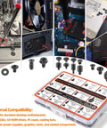 Hassle Free 450 Piece Computer Screw Kit For PC Building And Repairing showing screws, fasteners, and SSD mounting hardware.