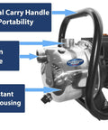 Portable Sprinkler Pump 1 HP Stainless Steel Workhorse for Yard Watering Up To 830 GPH, Black, with Carry Handle, 1 Inch NPT