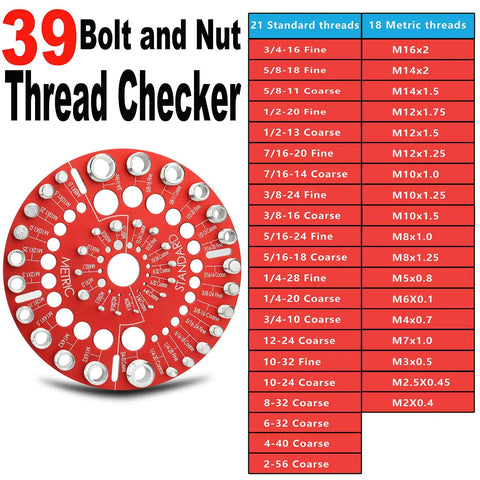 Nut And Bolt Thread Checker Gauge For Standard And Metric Bolts, Bolt Size Finder And Nut Identifier, circle shaped, red color