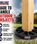 Round Floating Deck Block Pedestals for Pier and Shed Foundations, Heavy Duty Handi Block USA Made 6 Pack, under wooden post in outdoor setting.