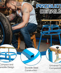 Heavy Duty Pro Grade Motorcycle Tire Changer Stand for 16 to 24 Inch Tires with adjustable bead popper and lever handle in use