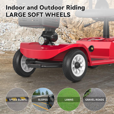 Movcan X-02 red four-wheel electric mobility scooter, front view with large wheels