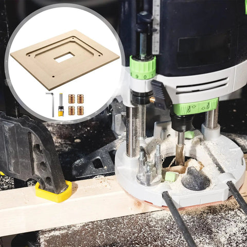 No Sweat Router Table Insert Plate Template Kit With Solid Density Board Quickset Threaded Inserts and Razor Sharp Flush Trim Blade in use.