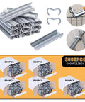 Image showing Hog Ring Pliers Kit Type M With 3000 M Clips for Fencing and Animal Cages, 600 clips per box, metal rings and application in use.