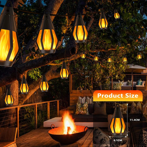 Outdoor Solar String Lights 33Ft With 15 Realistic Flickering Flame Bulbs Waterproof Warm White for patio decor