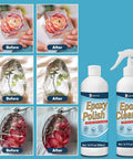 Pro Grade Resin Polishing Kit With 16 Oz Epoxy Polish And 16 Oz Cleaner, showing before and after on epoxy arts