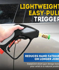 Person holding Beast Mode 5000 PSI Pressure Washer Gun With 360 Swivel Inlet Ergonomic Short Spray Gun With Nozzle Tips