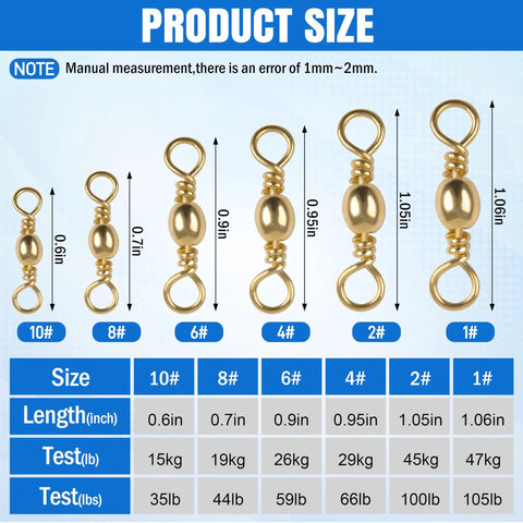 Barrel Swivels Fishing Tackle Set 60 120 Pcs Rolling Ball Stainless Steel Copper Brass Solid Rings High Strength Saltwater Swivels Connectors Must Have For Rigs And Tackle. Size chart for 10# to 1# barrel swivels