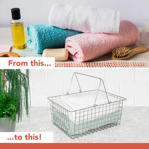 Large metal wire storage basket with handle for kitchen pantry closet garage and laundry room must have heavy duty open wire bin
