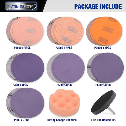 Car Headlight Restoration Kit with polishing discs, buffing sponge, and pad holder for drill, 30-piece set for clear lights.